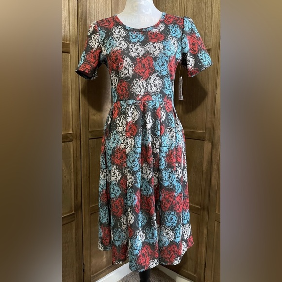 NWT Lula Roe Red White and Blue Floral Dress. - Picture 2 of 6